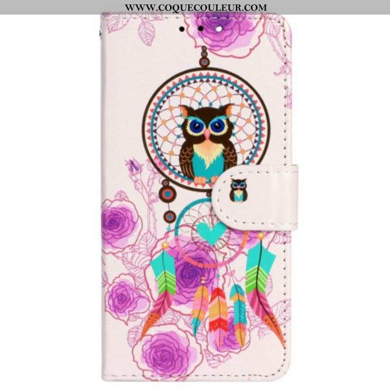 Housse iPhone 15 Attrape Rêves Hibou à Lanière