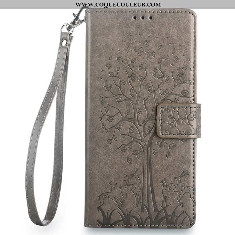 Housse OnePlus 12 5G Cerf et Arbre à Lanière