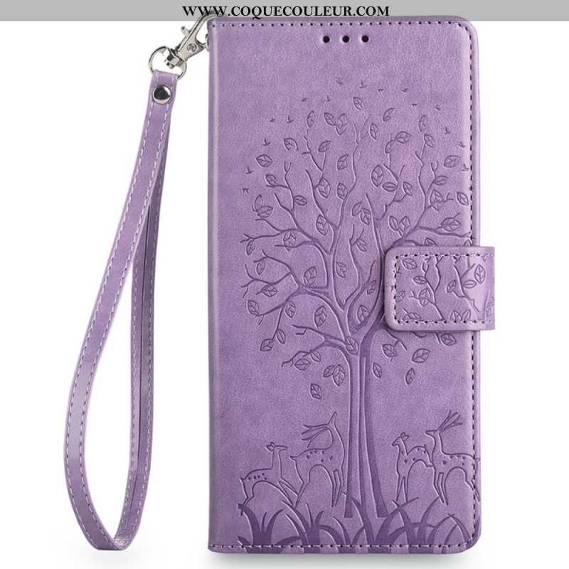 Housse OnePlus 12 5G Cerf et Arbre à Lanière