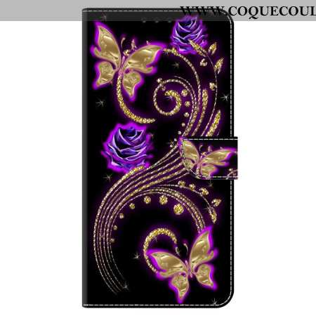 Housse Oppo A98 5G Fleurs Violettes et Papillons