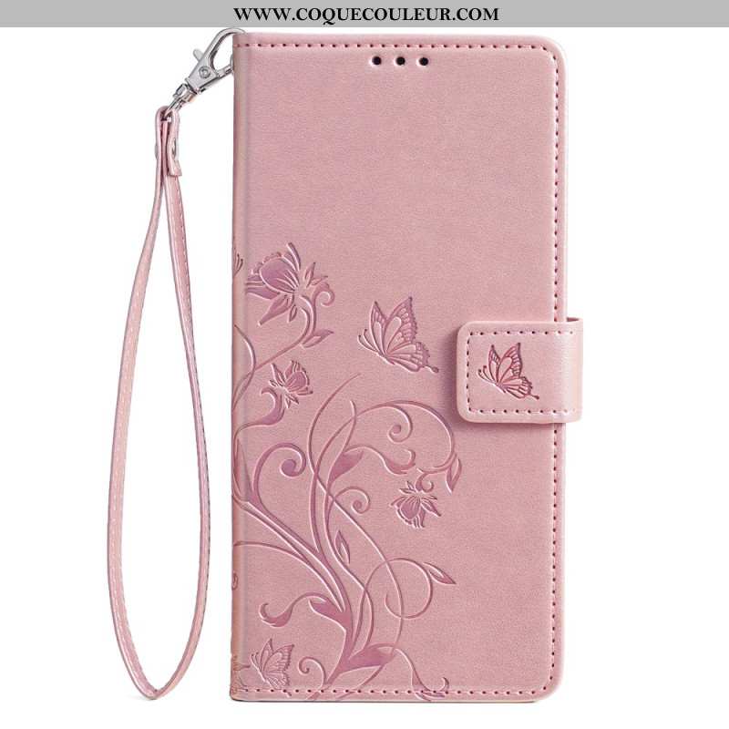 Housse Oppo Reno 11 5G Papillons et Fleurettes à Lanière