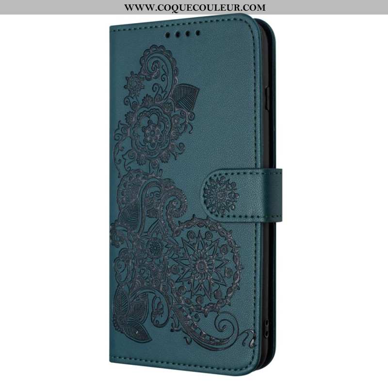 Housse Samsung Galaxy A15 5G Motif Fleurs Dentelle à Lanière