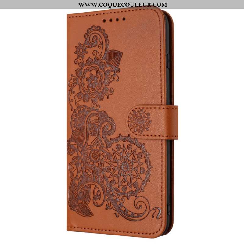 Housse Samsung Galaxy A15 5G Motif Fleurs Dentelle à Lanière