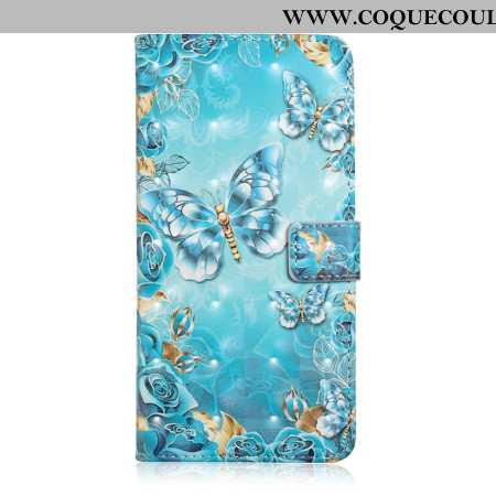 Housse Samsung Galaxy A16 4G / 5G Papillons Bleus et Diamants