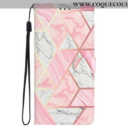 Housse Samsung Galaxy S24 5G Marbre Rose à Lanière