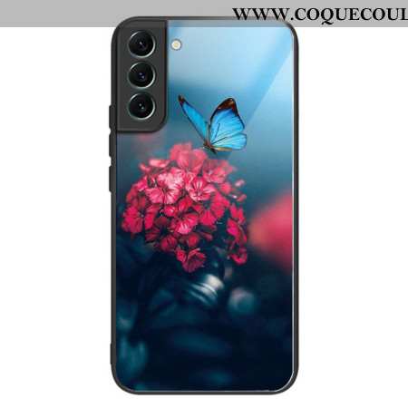 Coque pour Samsung Galaxy S24 5G Verre Trempé Papillon Bleu