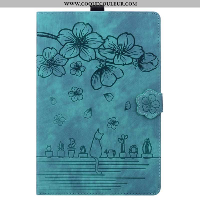 Housse Samsung Galaxy Tab S9 FE Plus Motif Fleurs et Chats