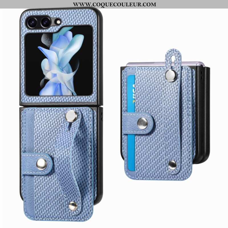 Coque Samsung Galaxy Z Flip 5 Fibre Carbone Porte-Cartes et Sangle