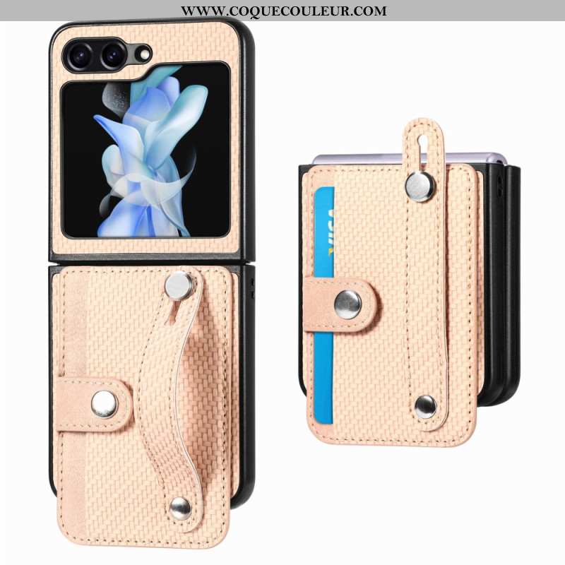 Coque Samsung Galaxy Z Flip 5 Fibre Carbone Porte-Cartes et Sangle