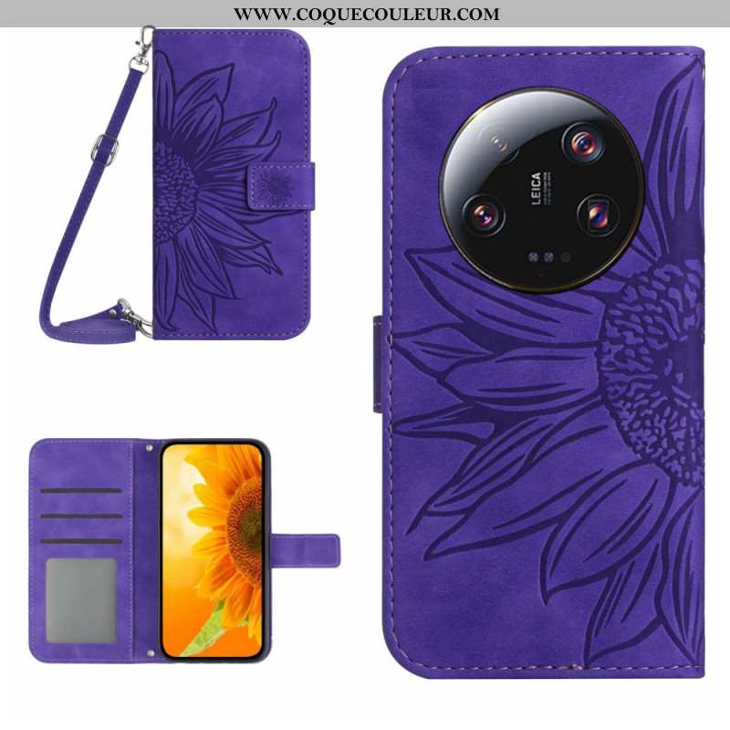 Housse Xiaomi 14 Ultra Motif Tournesol avec Bandoulière