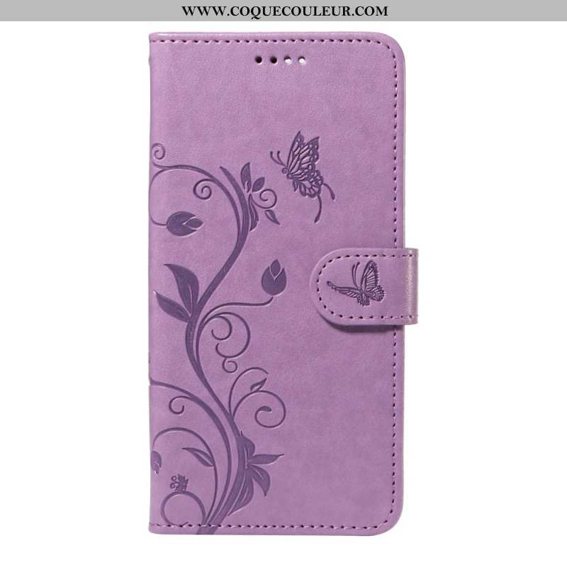 Housse Xiaomi 14 Fleurs et Papillons à Lanière