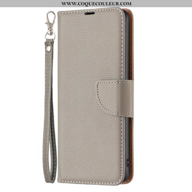 Housse Xiaomi Redmi Note 13 5G Simili Cuir Litchi à Lanière