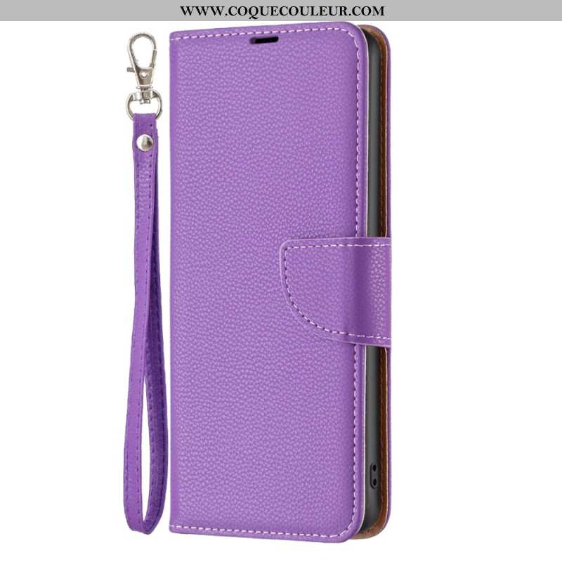 Housse Xiaomi Redmi Note 13 5G Simili Cuir Litchi à Lanière