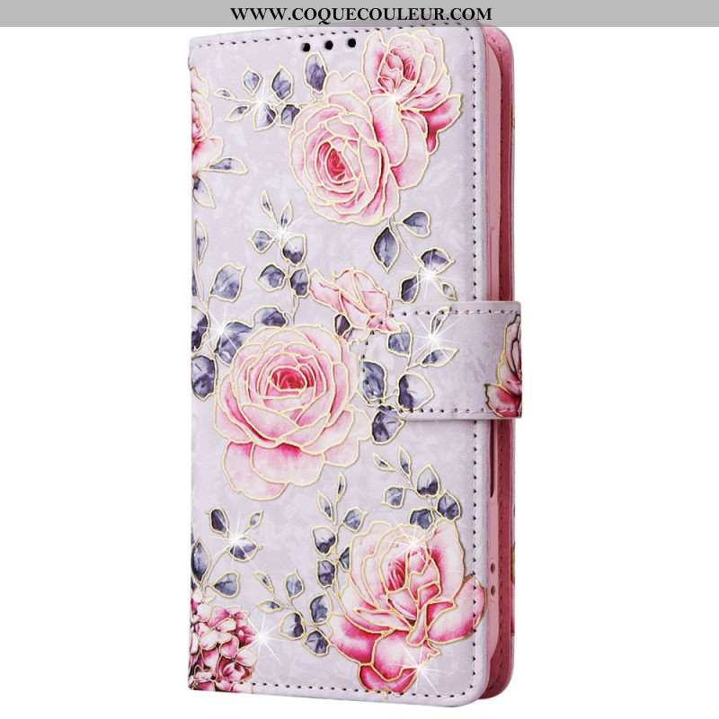 Housse iPhone 16 Plus Portefeuille Bloquant RFID Florale