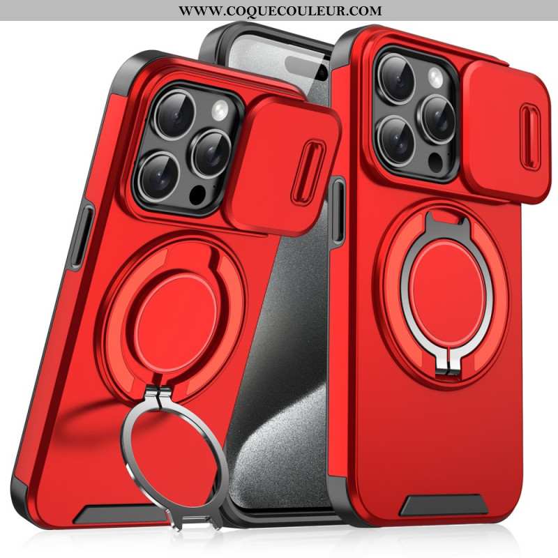 Coque iPhone 16 Pro Support Rotatif et Couvercle Coulissant pour Lentille de Caméra