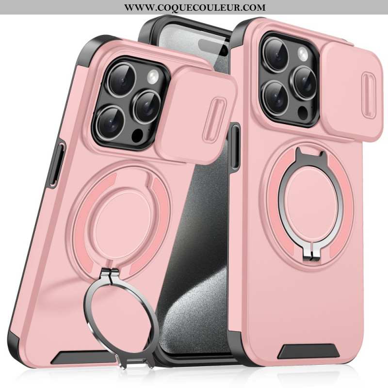 Coque iPhone 16 Pro Support Rotatif et Couvercle Coulissant pour Lentille de Caméra