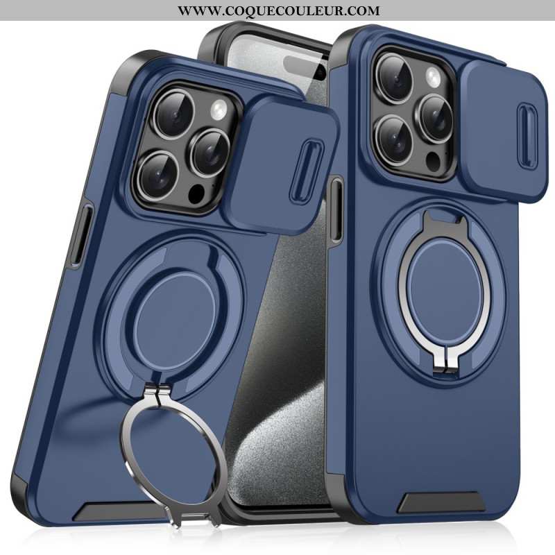 Coque iPhone 16 Pro Support Rotatif et Couvercle Coulissant pour Lentille de Caméra