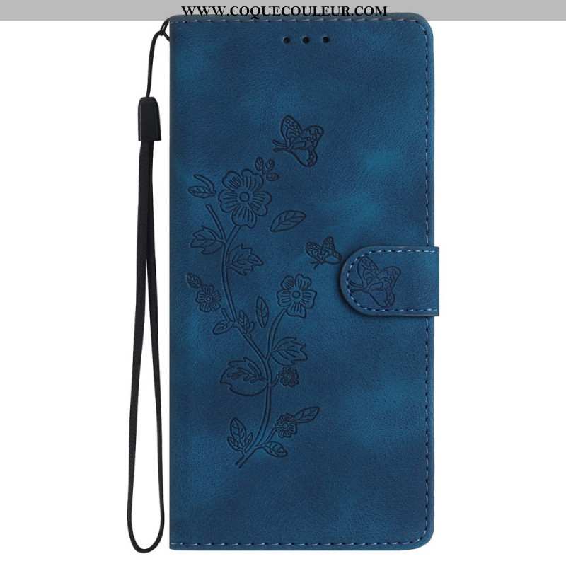 Housse iPhone 16 Fleurs Imprimées à Lanière
