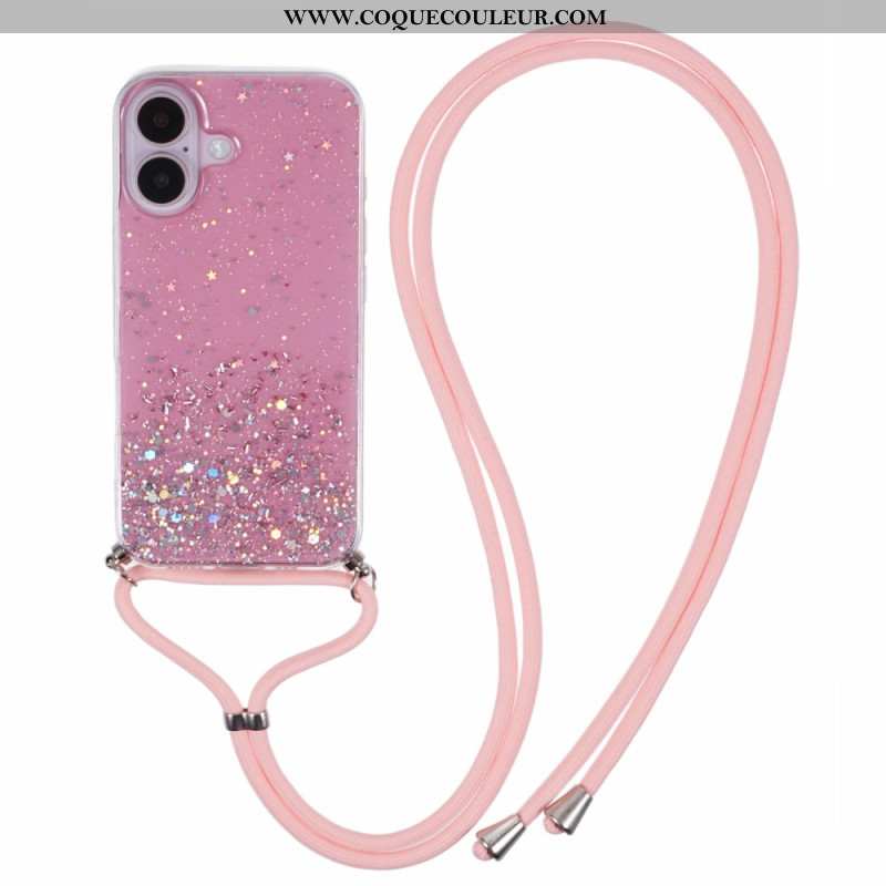 Coque à Cordon iPhone 16 Série Paillettes